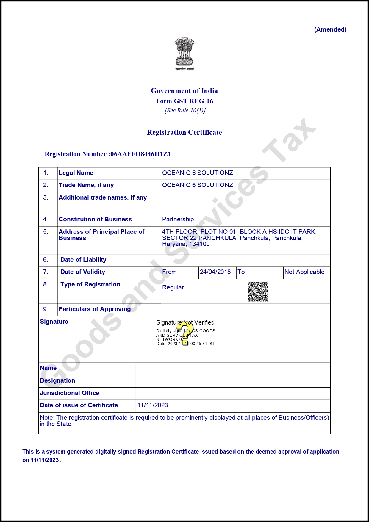 GST Registration Certificate